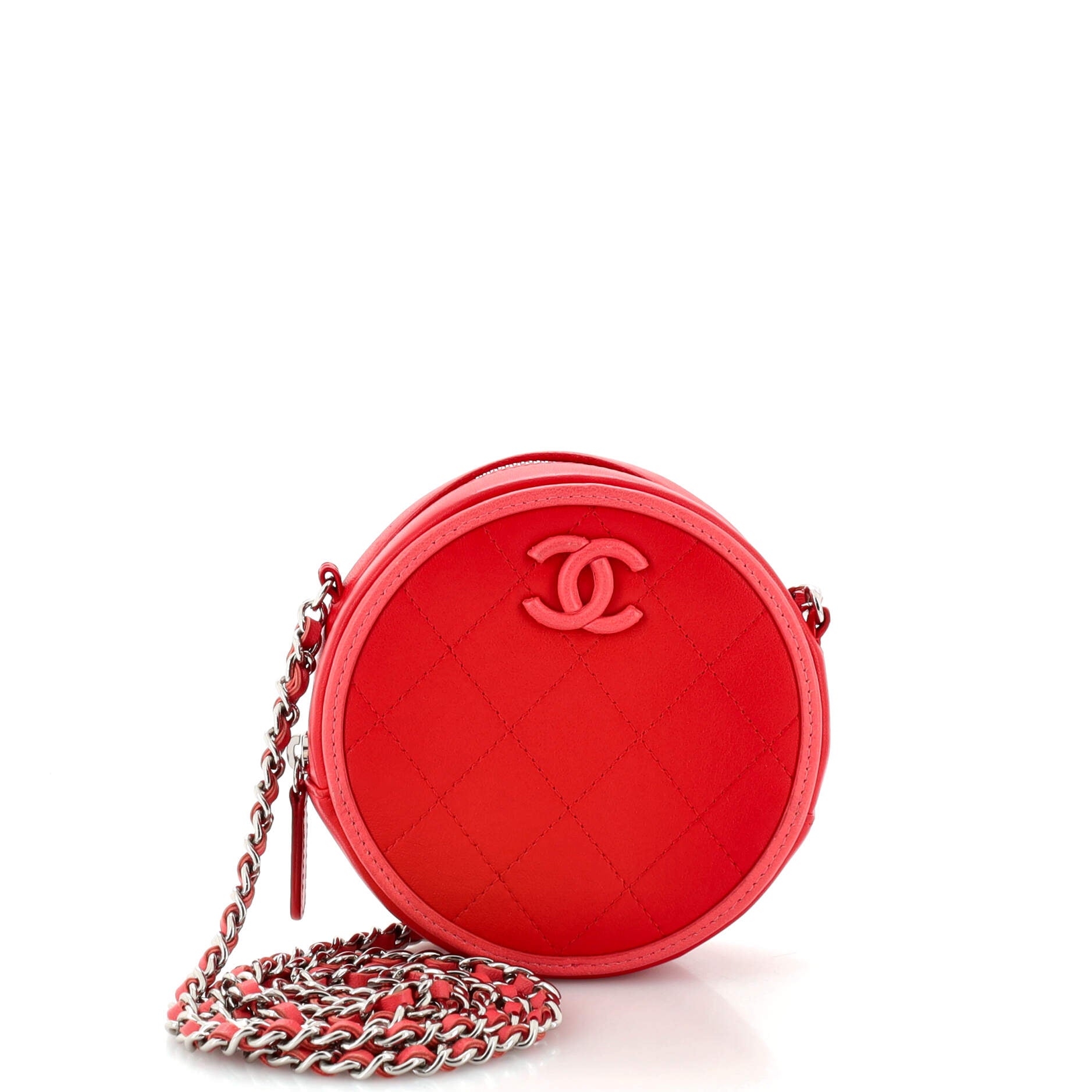 Color Pop Round Clutch with Chain Quilted Lambskin