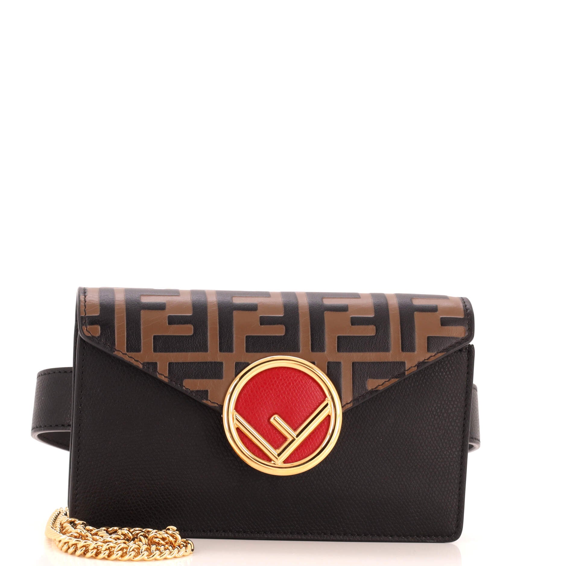 F is Fendi Convertible Belt Bag Leather with Zucca Embossed Detail