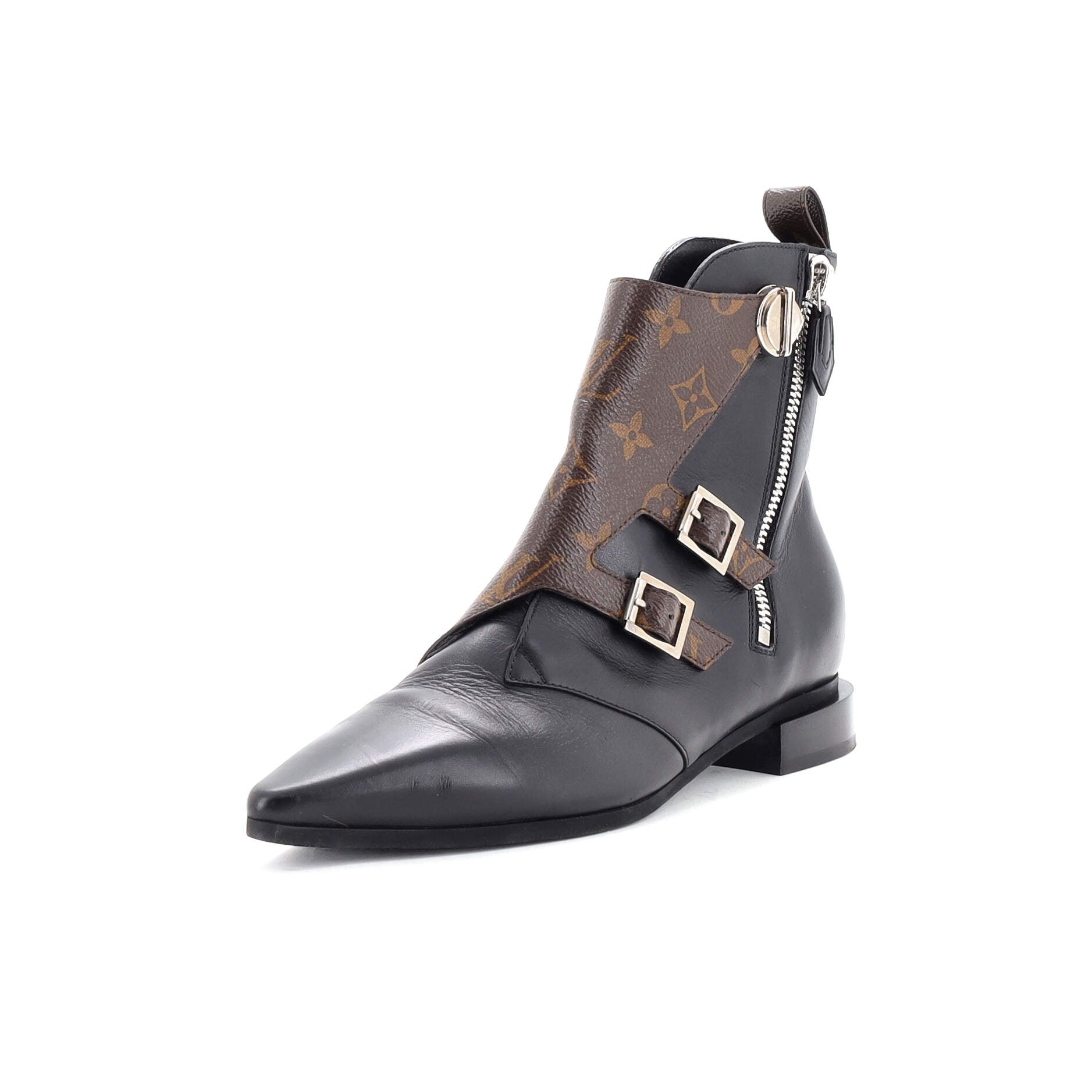 Women's Jumble Flat Ankle Boots Leather and Monogram Canvas