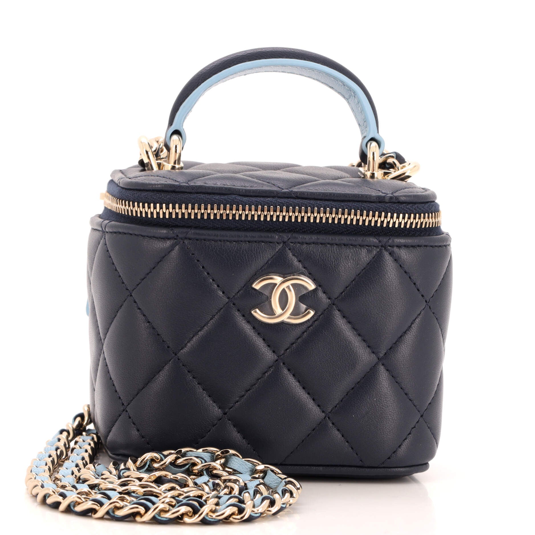 Classic Top Handle Vanity Case with Chain Quilted Lambskin Mini