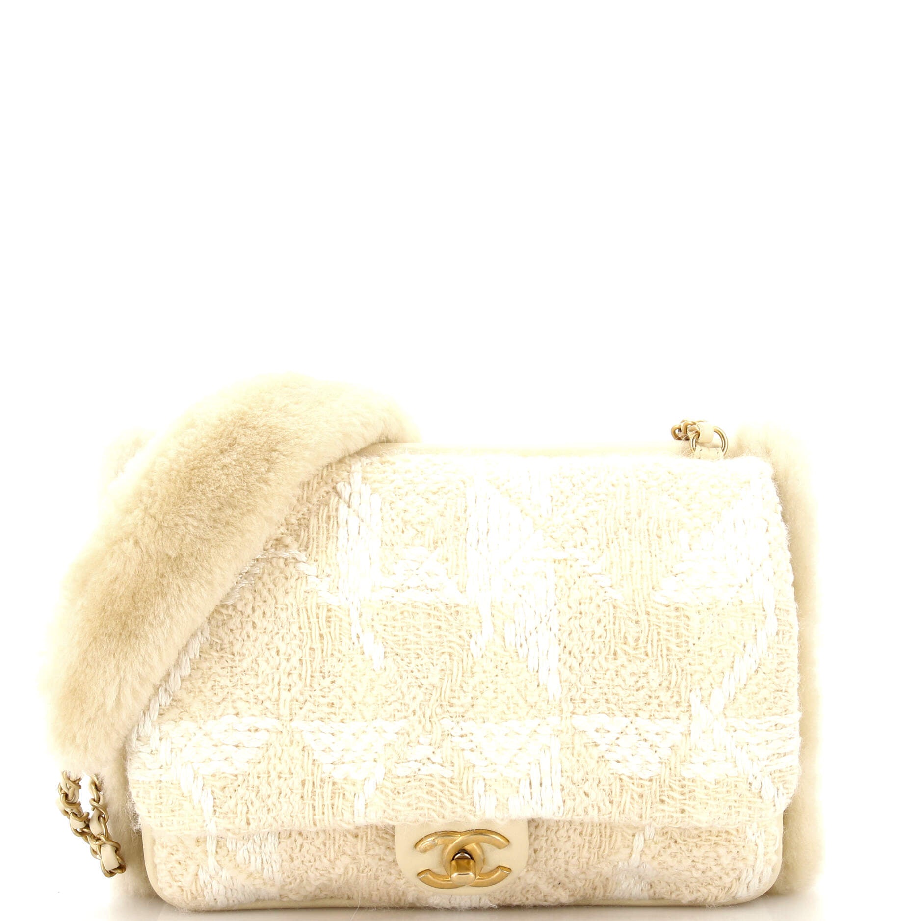 CC Muff Flap Bag Quilted Tweed and Lambskin with Shearling Jumbo