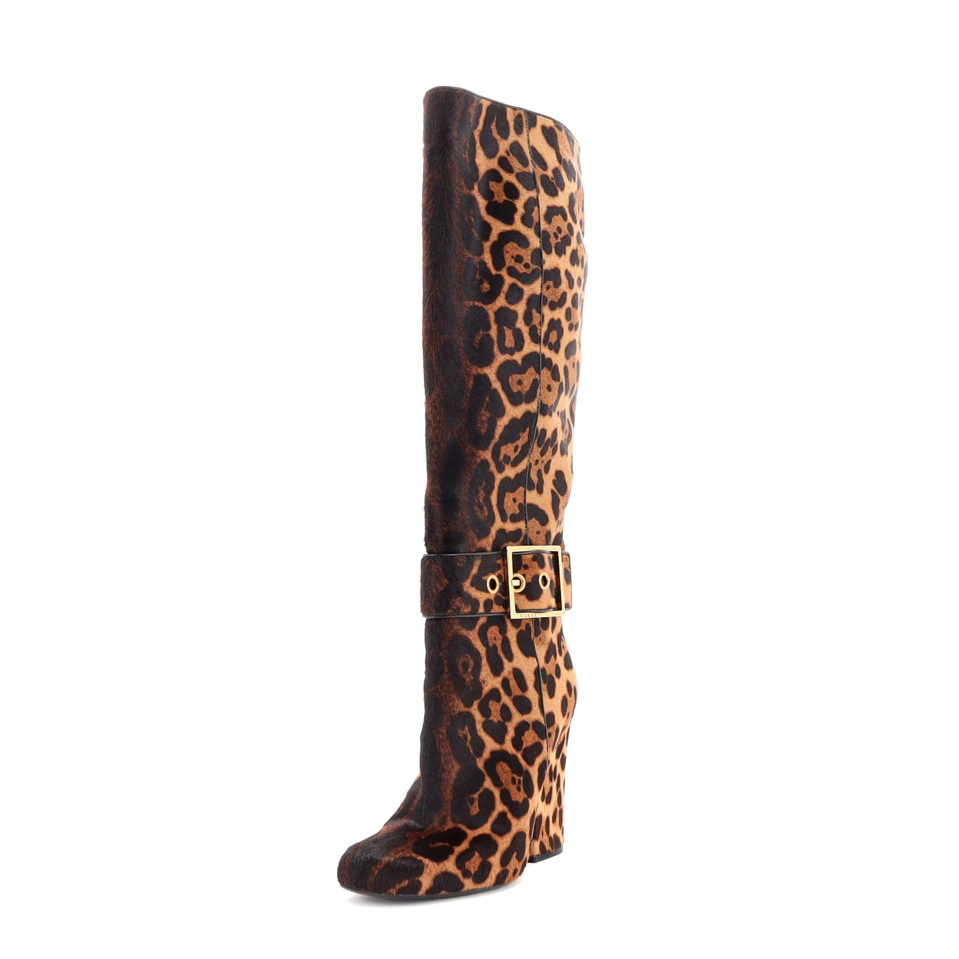 Women's Buckle Knee High Boots Printed Pony Hair