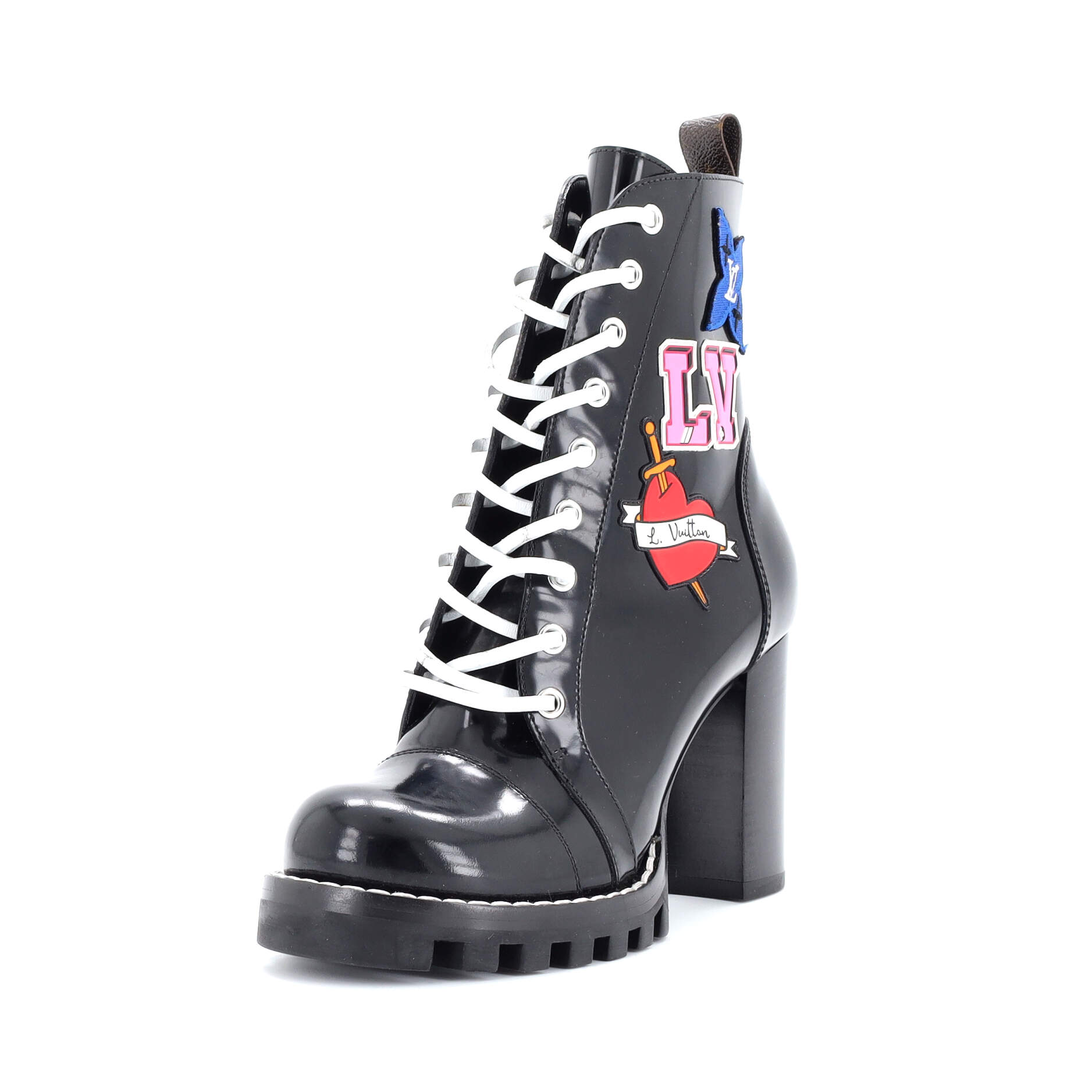 Women's Star Trail Ankle Boots Black Heart Monogram and Patent Leather