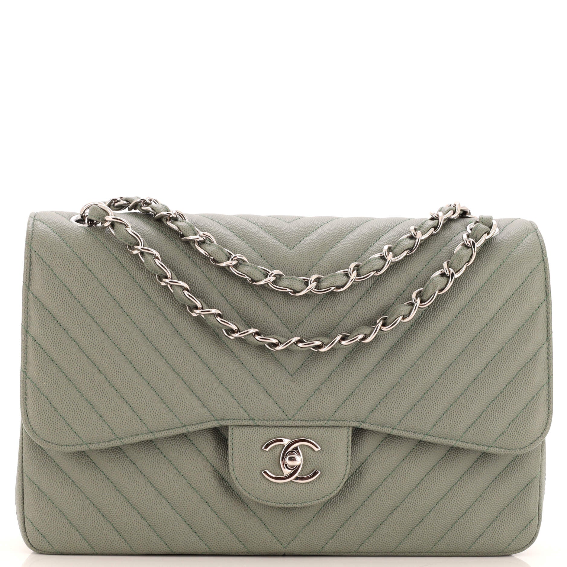 Classic Double Flap Bag Chevron Caviar Jumbo