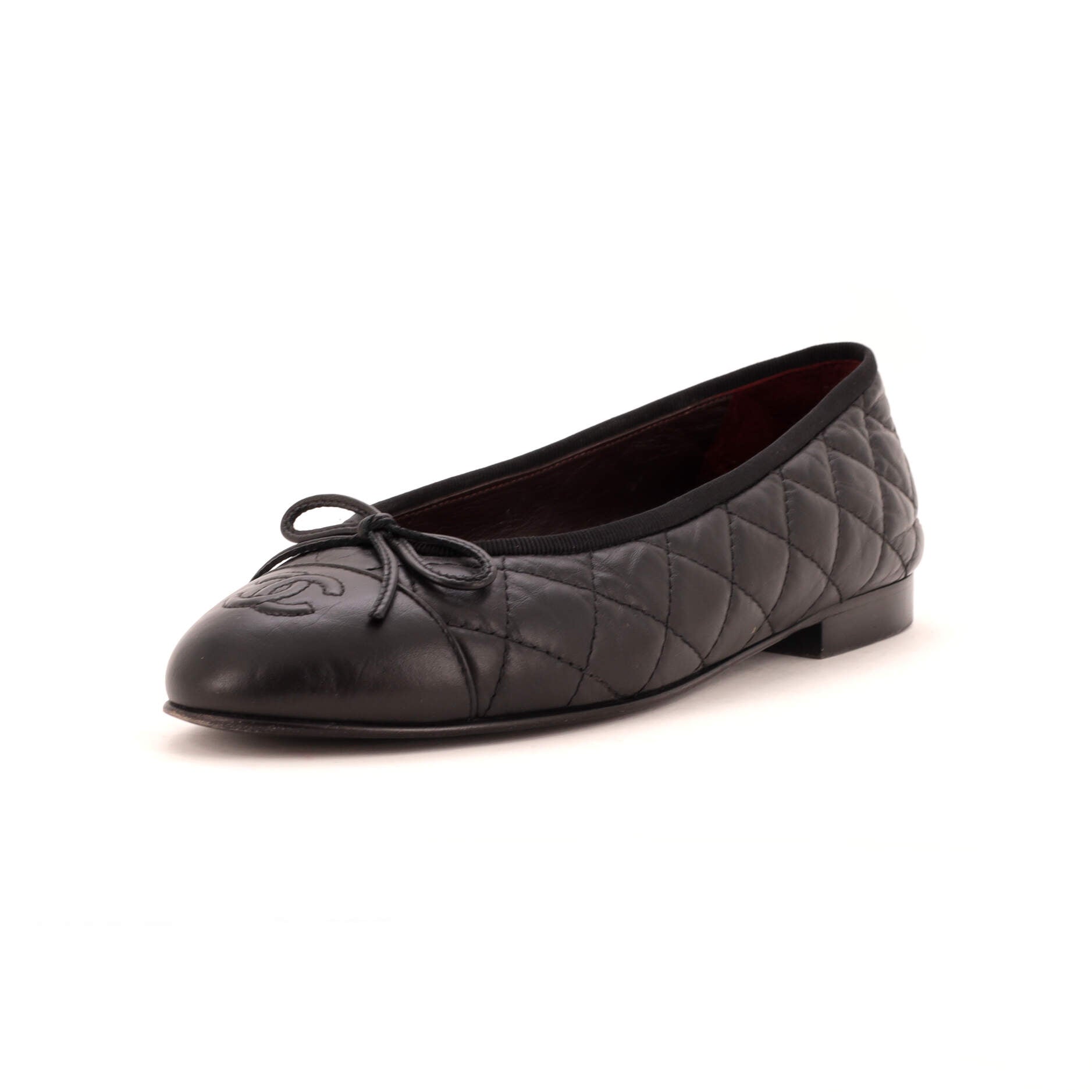 Women's CC Cap Toe Bow Ballerina Flats Quilted Leather
