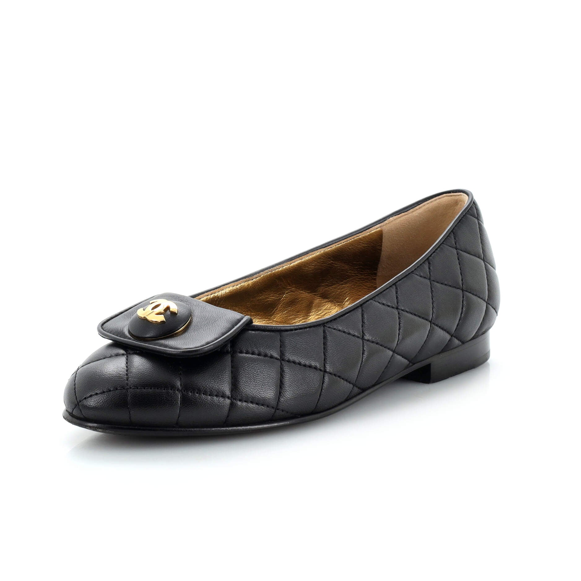 Women's CC Button Ballerina Flats Quilted Leather