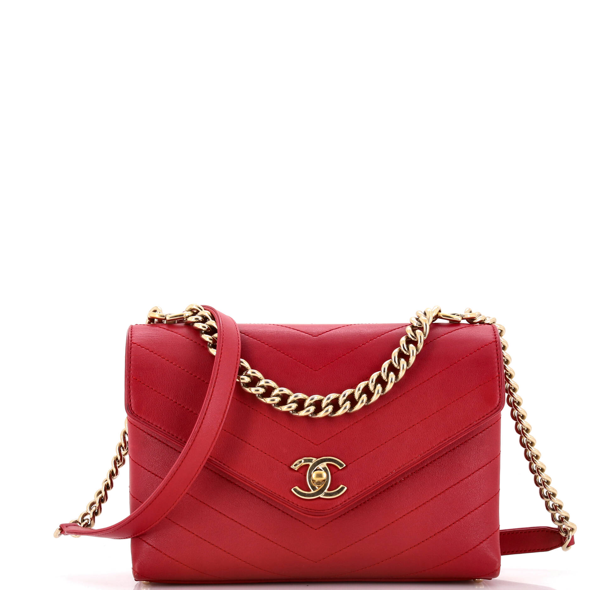 image of Coco Chevron Flap Bag Stitched Calfskin Small