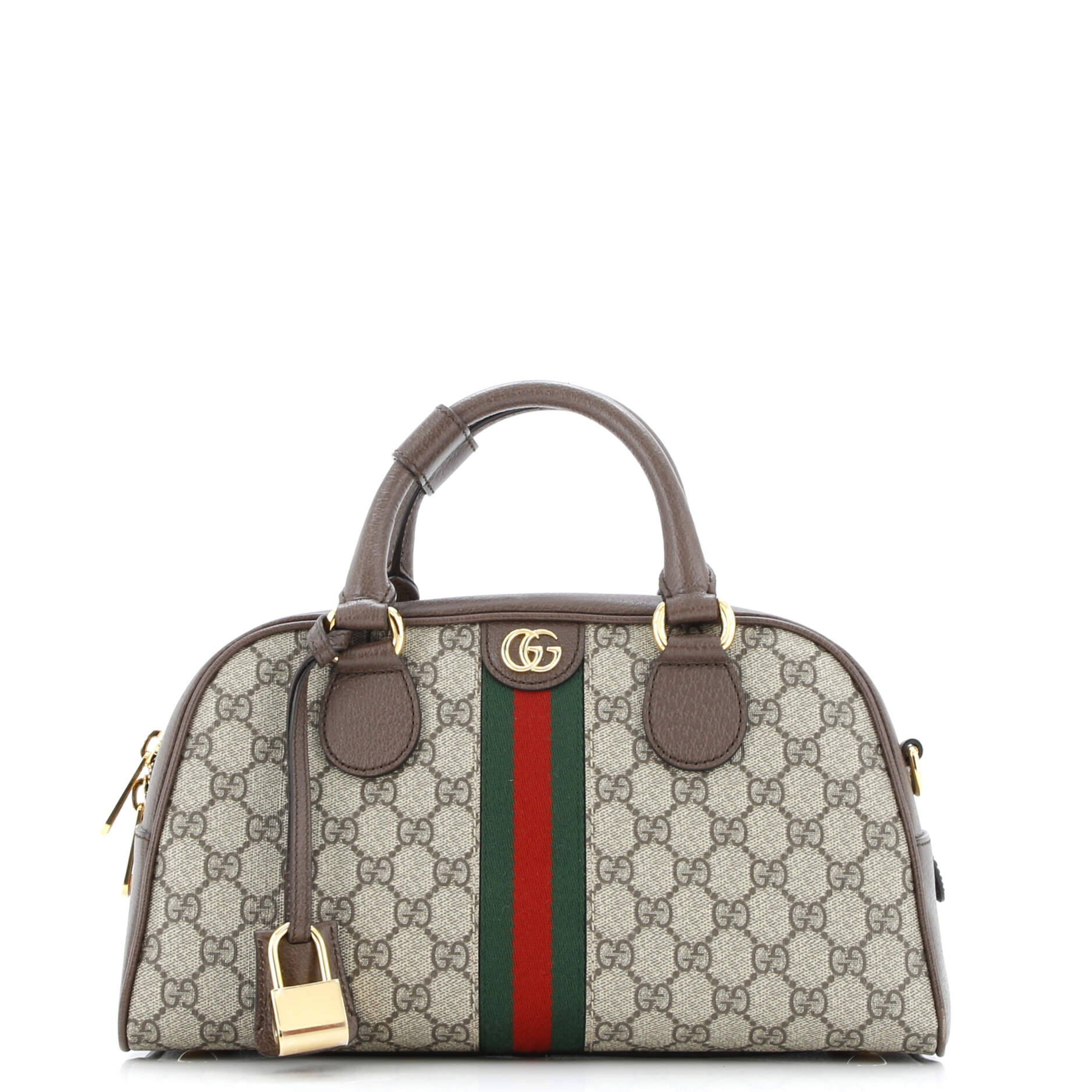 image of Ophidia Convertible Boston Top Handle Bag GG Coated Canvas with Leather Medium