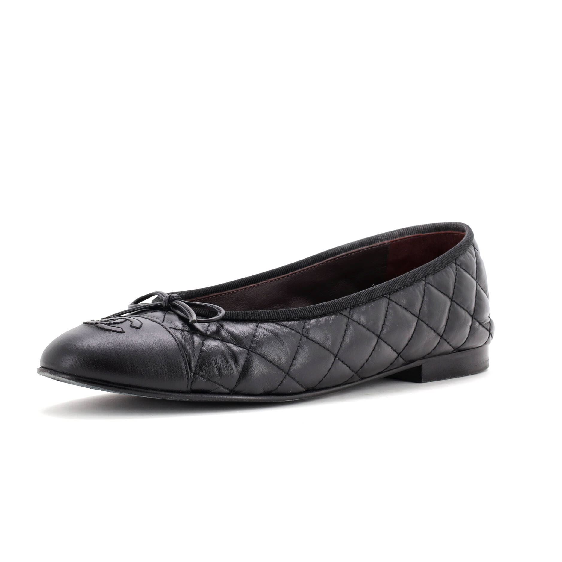 Women's CC Cap Toe Bow Ballerina Flats Quilted Leather