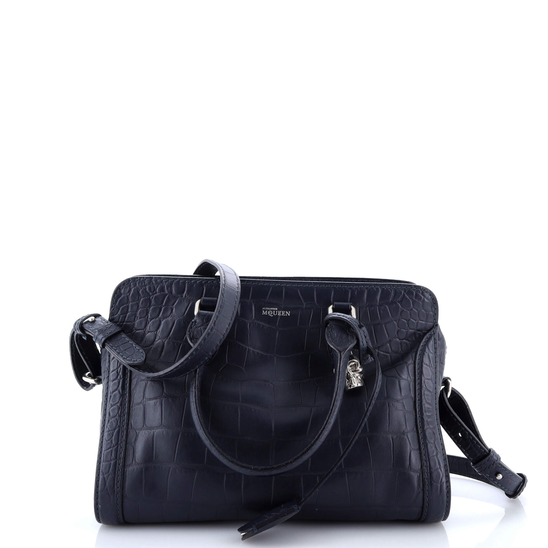 Padlock Zip Around Tote Crocodile Embossed Leather Small