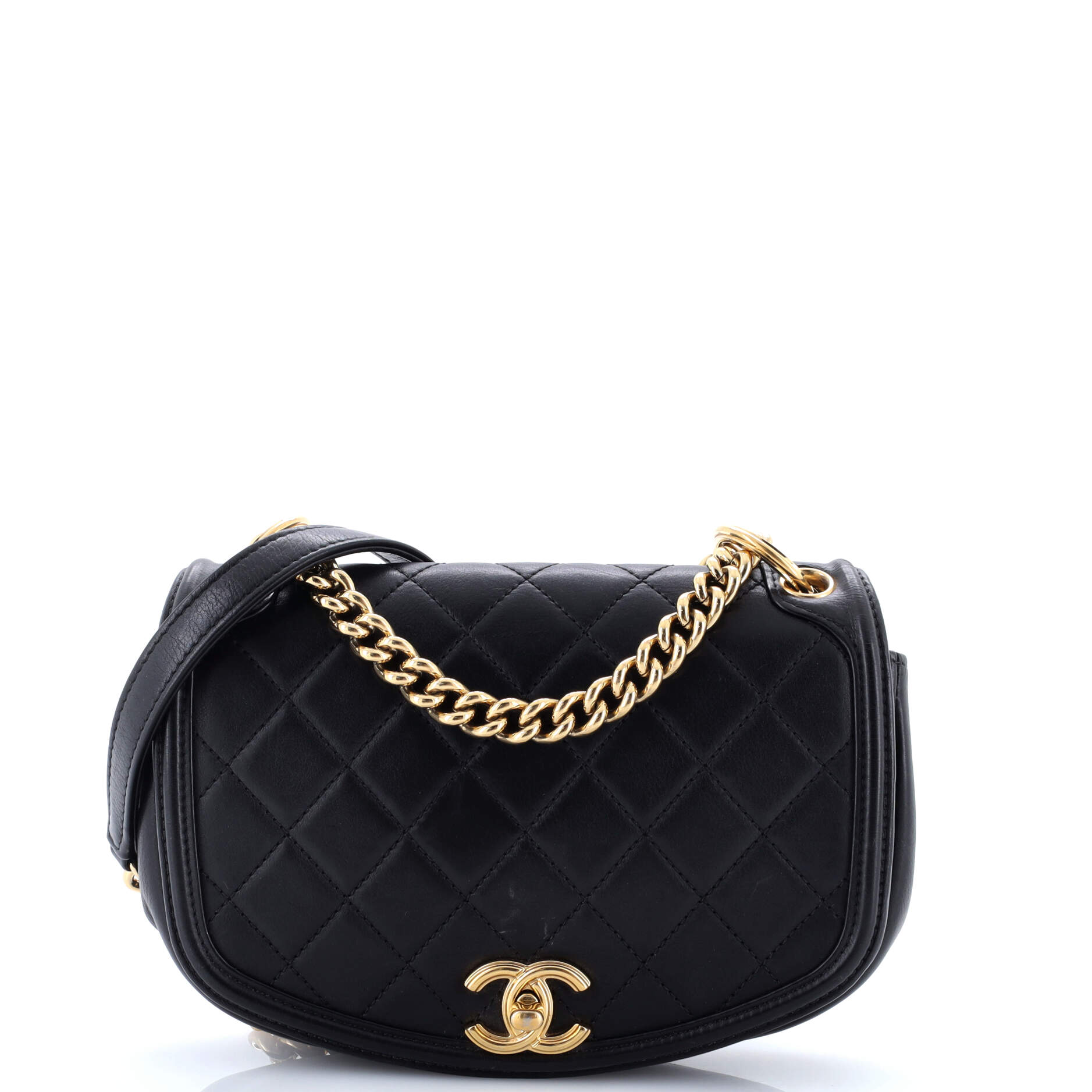 Underline Saddle Flap Bag Quilted Calfskin Small