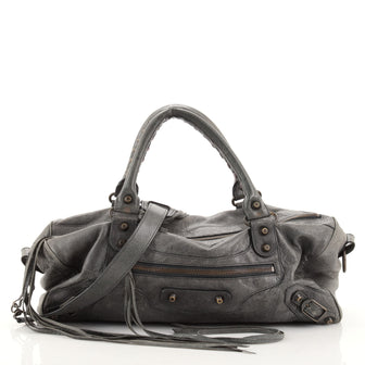 Balenciaga Twiggy Classic Studs Bag Leather Gray 1011392