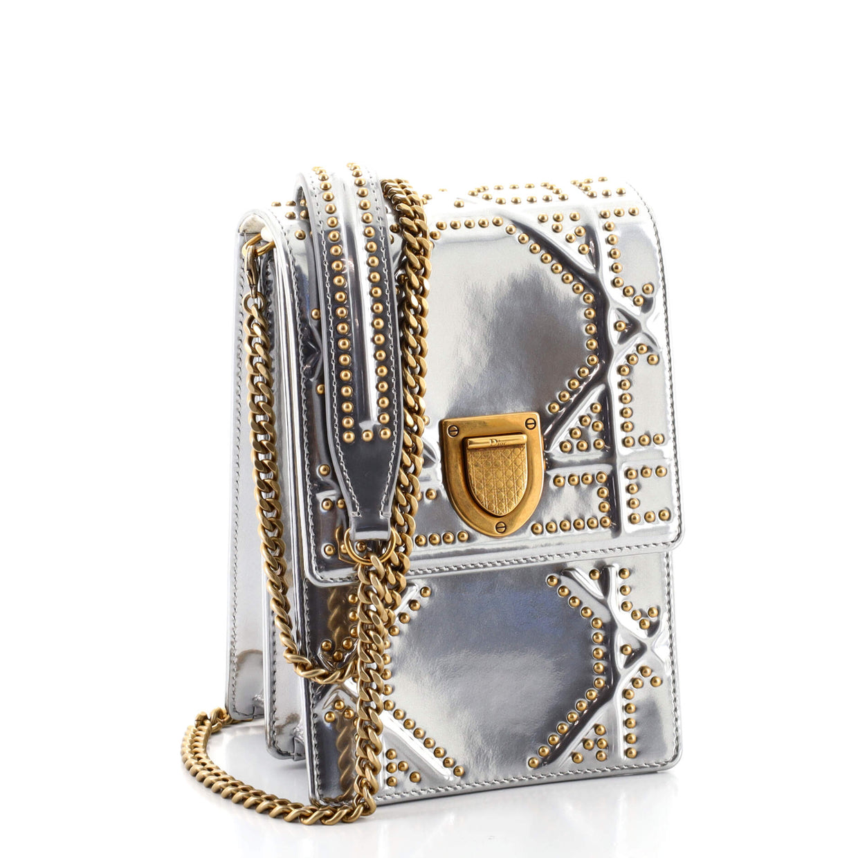 Christian Dior Diorama Vertical Clutch on Chain Studded Metallic ...