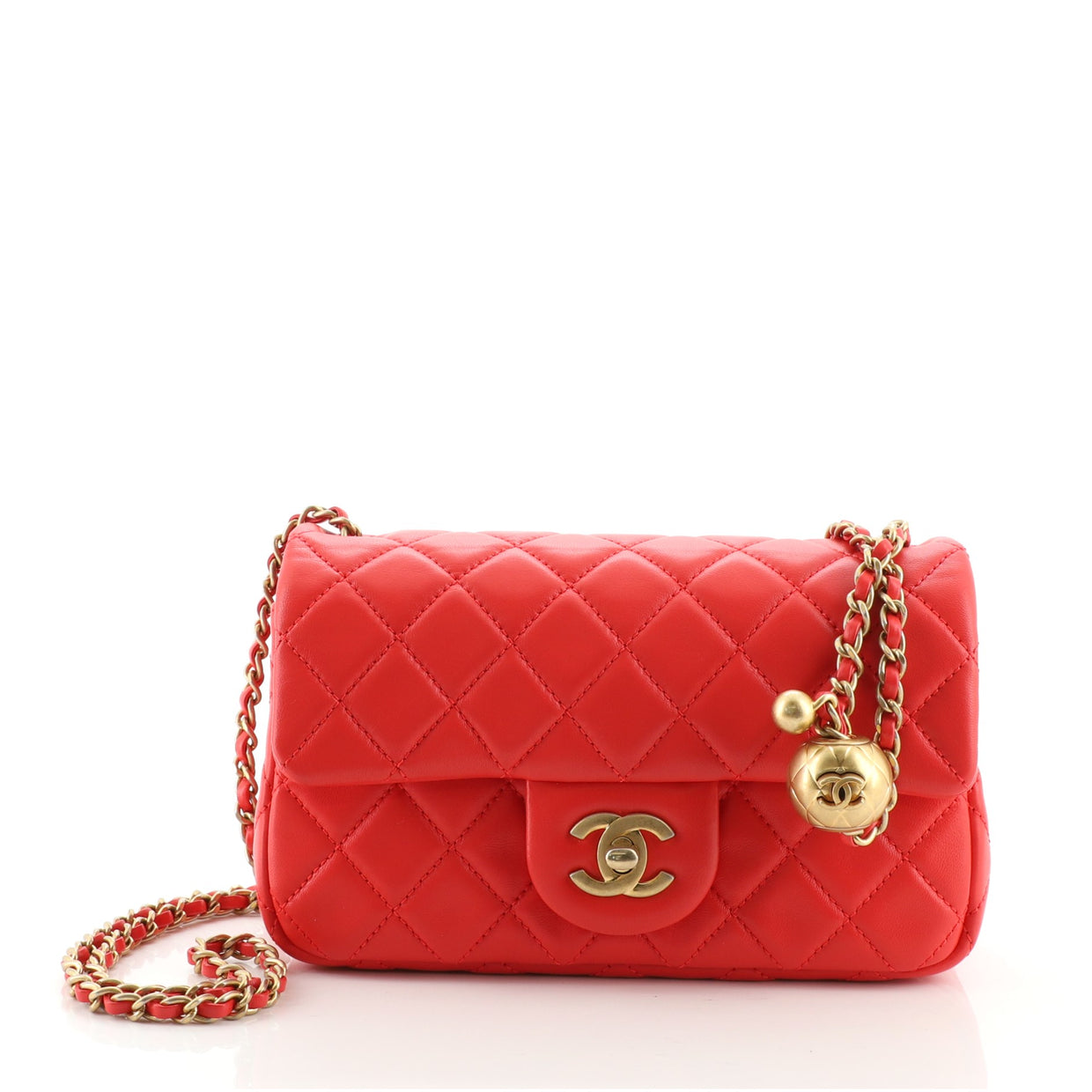 Chanel Pearl Crush Flap Bag Quilted Lambskin Mini Red 10136517