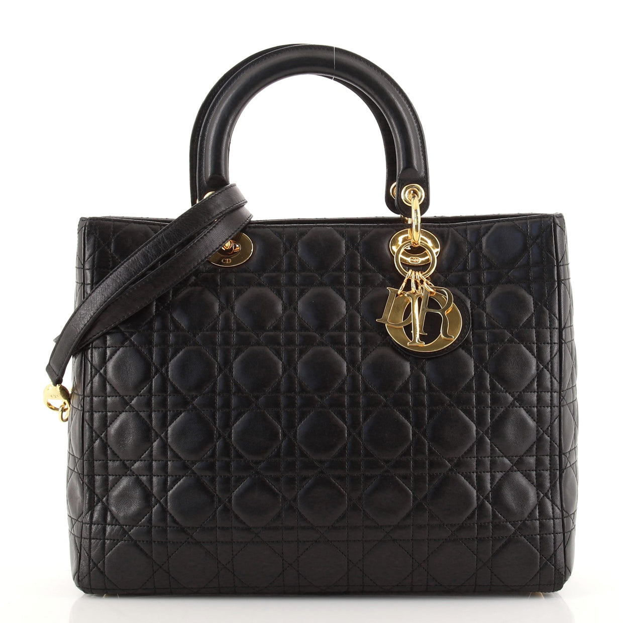 Christian Dior Vintage Lady Dior Bag Cannage Quilt Lambskin Large Black ...