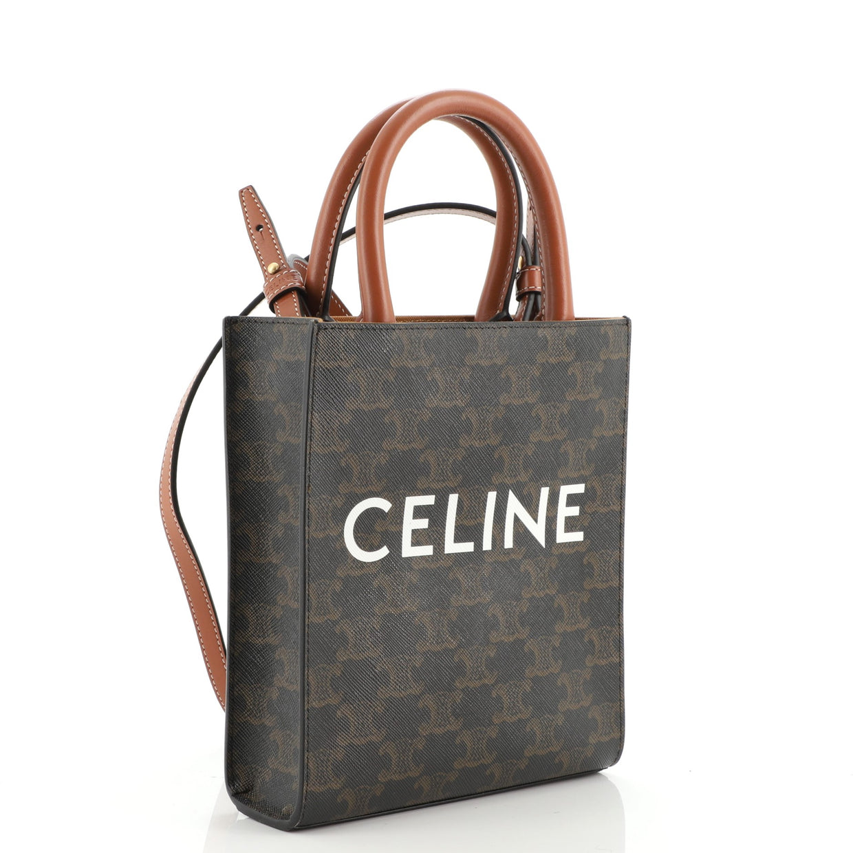 Celine Vertical Cabas Tote Triomphe Coated Canvas Mini Brown 1038991