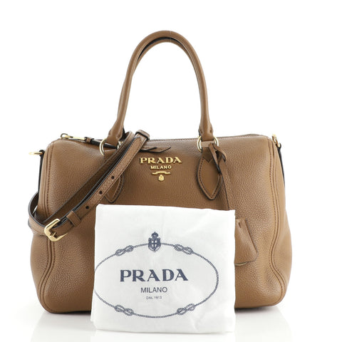 Prada Convertible Bauletto Bag Vitello Phenix Medium Brown 1055691