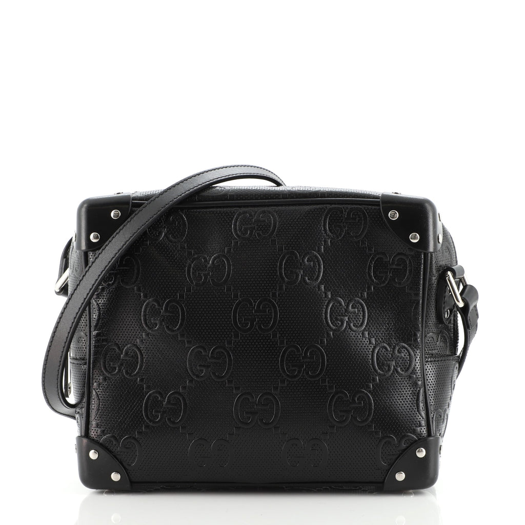 Gucci Trunk Shoulder Bag GG Embossed Leather Black 1080603