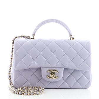 Chanel Classic Single Flap Top Handle Bag Quilted Lambskin Mini Purple  1082511