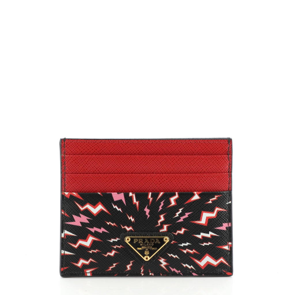 Prada Card Holder Printed Saffiano Leather Black 1094891