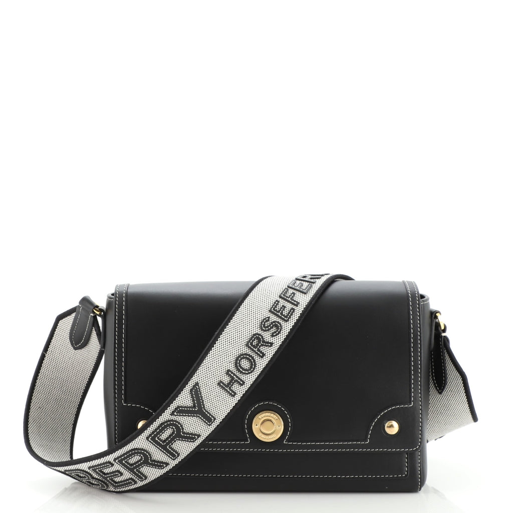 Burberry Note Crossbody Bag Topstitched Leather Medium Black 1111621