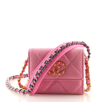 Chanel 19 Flap Coin Purse With Chain Quilted Denim Pink 1138161