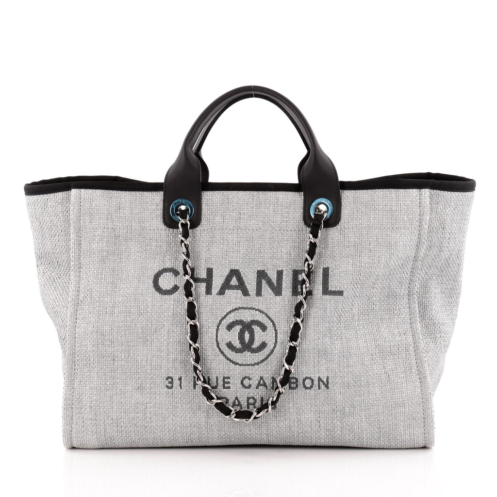 Buy Chanel Deauville Chain Tote Canvas Large Gray 1156101 – Rebag
