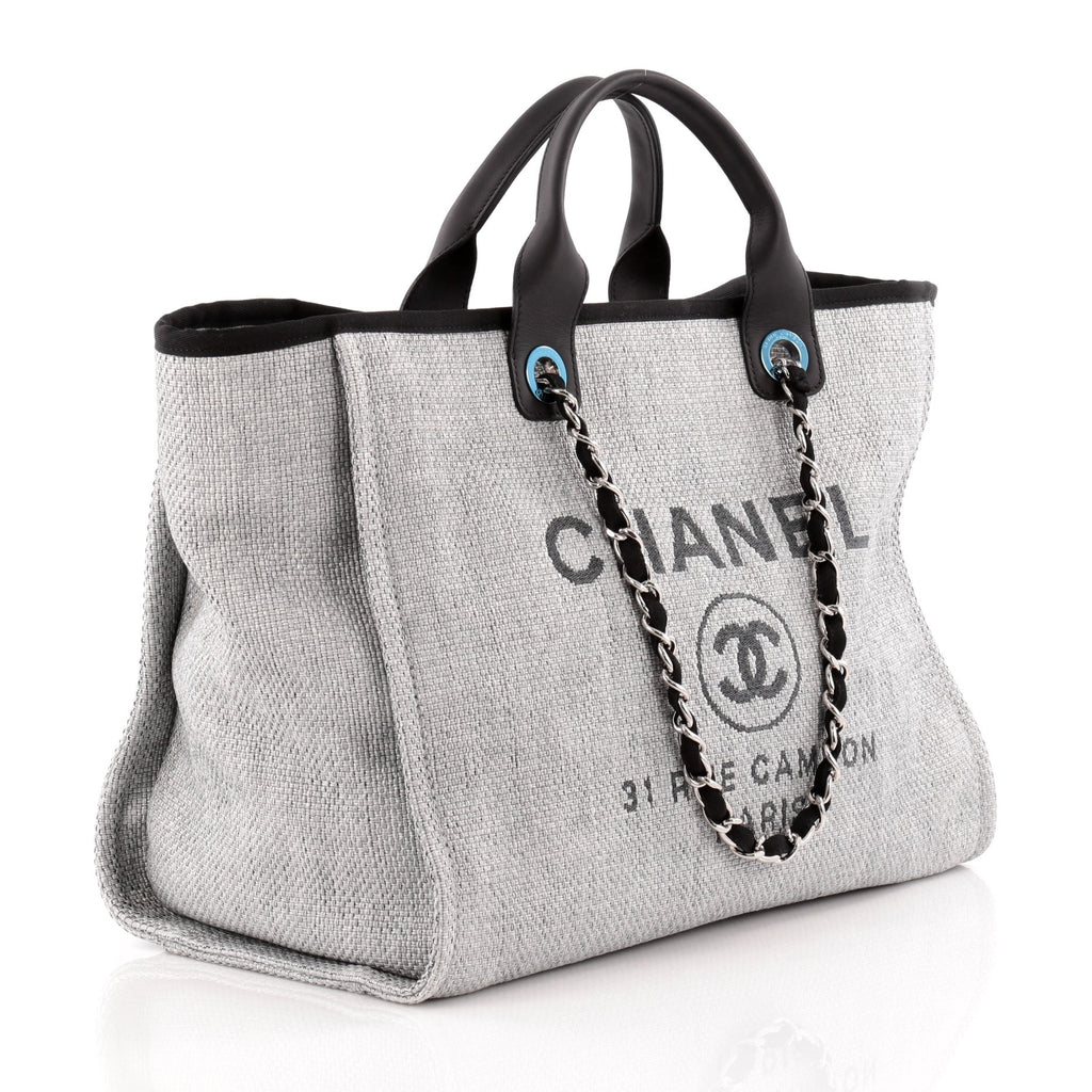 Buy Chanel Deauville Chain Tote Canvas Large Gray 1156101 – Rebag