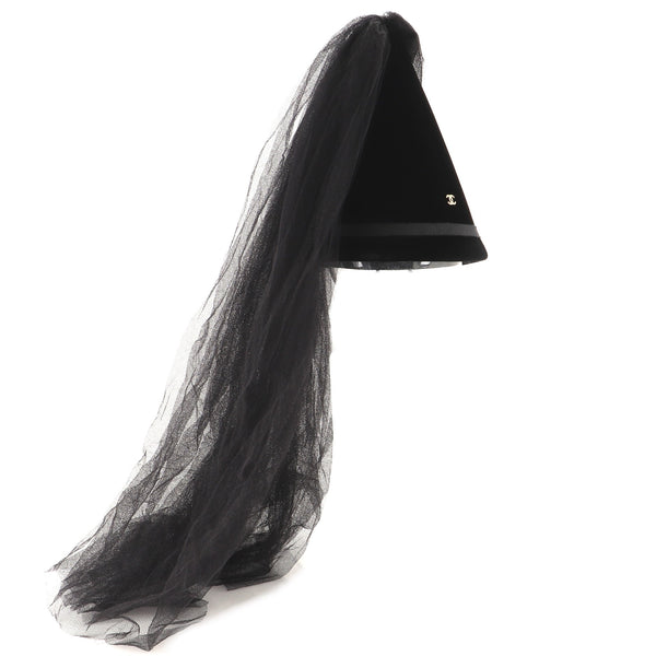 Chanel Cone Hat with Veil Velvet with Felt and Mesh Black 1184961
