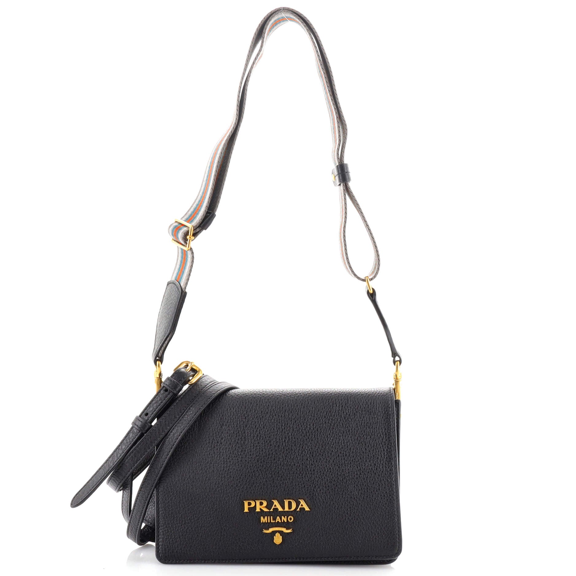 Prada Pushlock Flap Chain Shoulder Bag Quilted Tessuto Small at