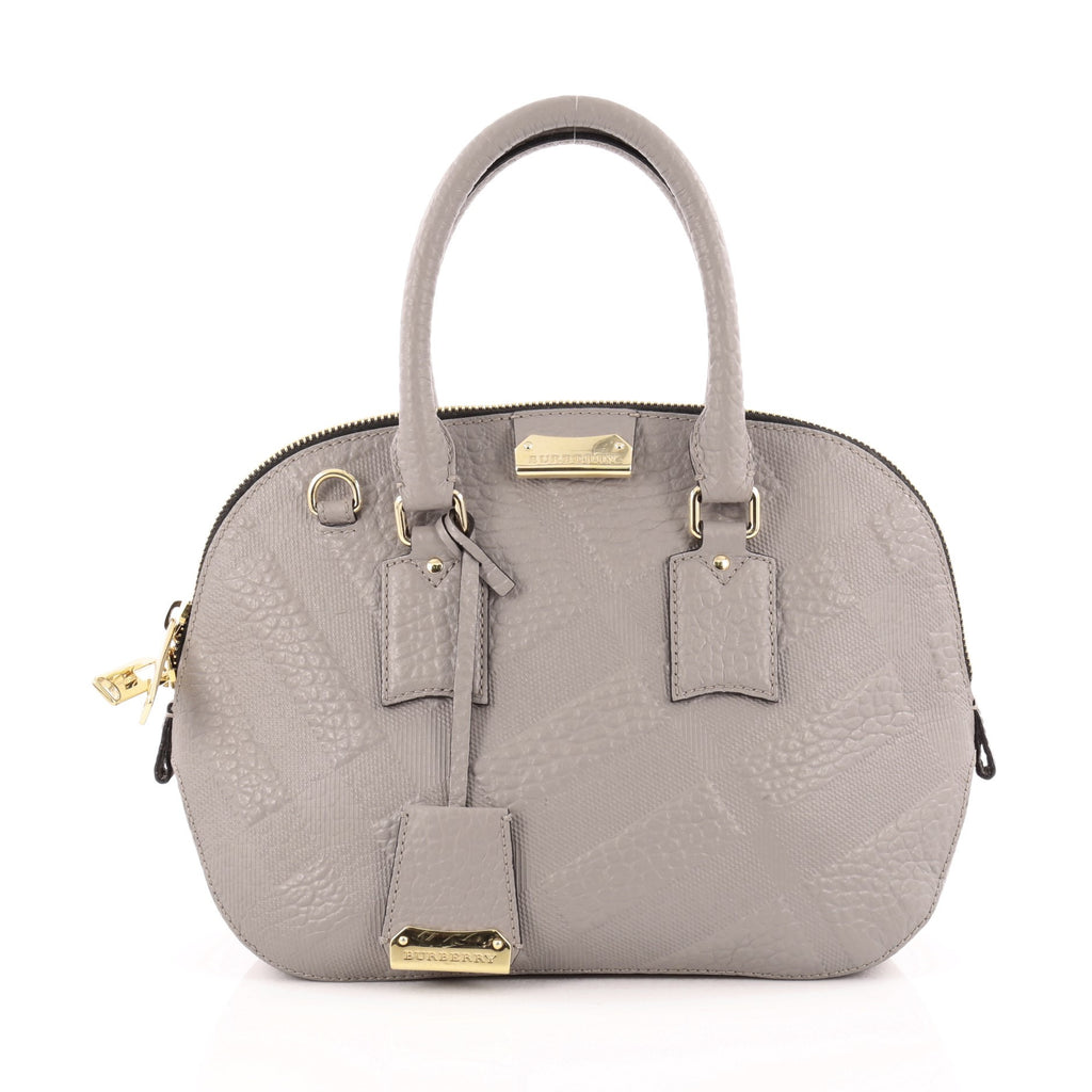 Buy Burberry Orchard Bag Embossed Check Leather Small Gray 1334901