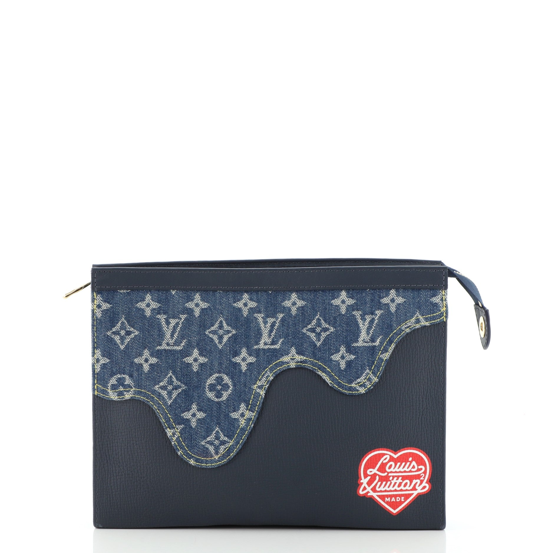 Authenticated Louis Vuitton Monogram Nigo Voyage Blue Denim Fabric Clutch  Bag