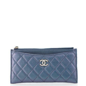 Chanel Classic Zip Pouch Quilted Iridescent Caviar Long Blue 1353642