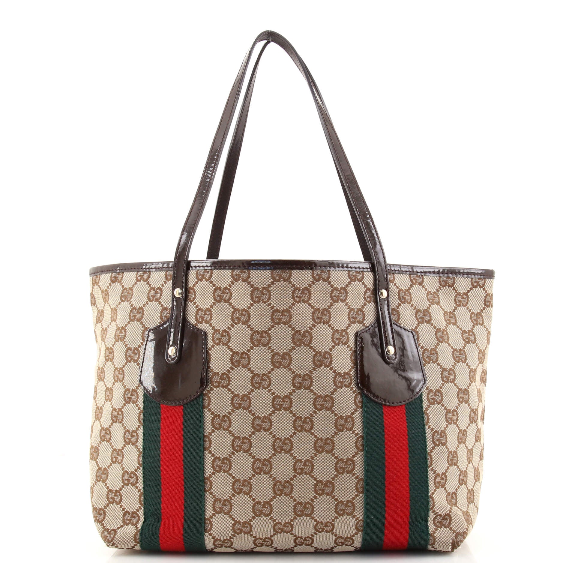 Gucci Beige GG Canvas and Patent Leather Medium Jolie Charm Tote