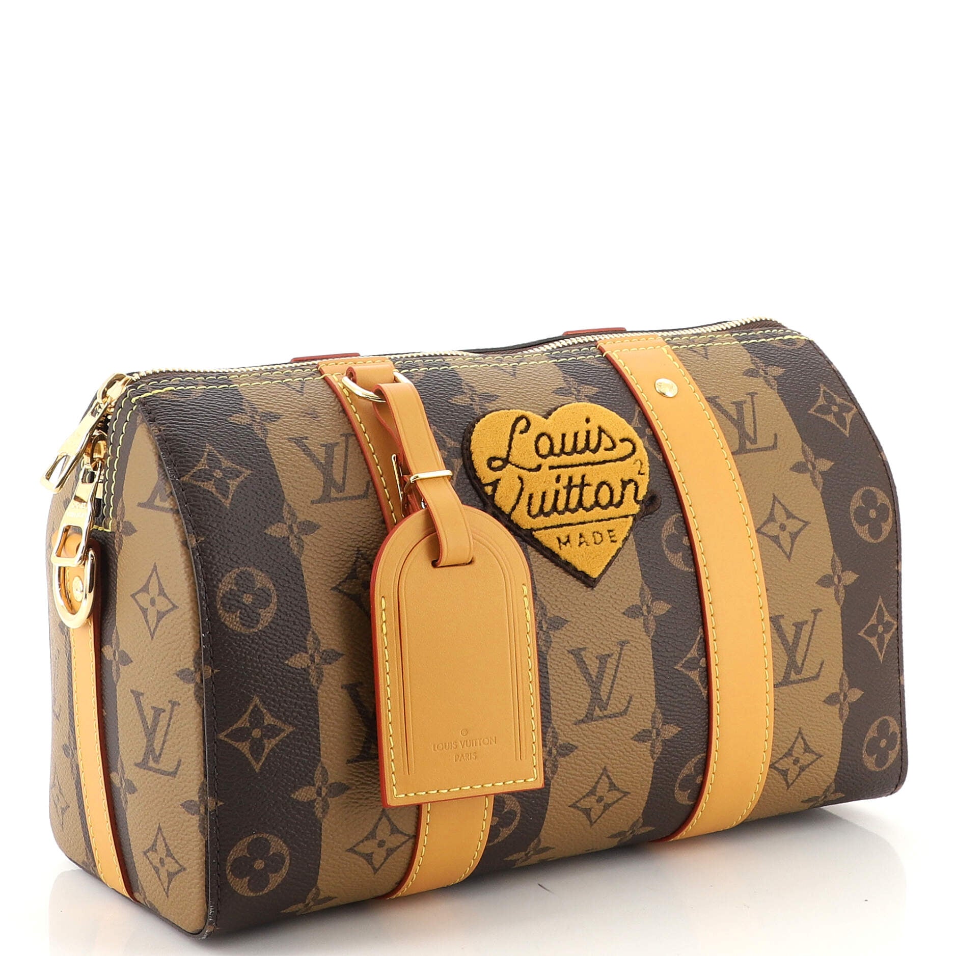 Louis Vuitton City Keepall Bag Monogram Stripes Brown Canvas Gold