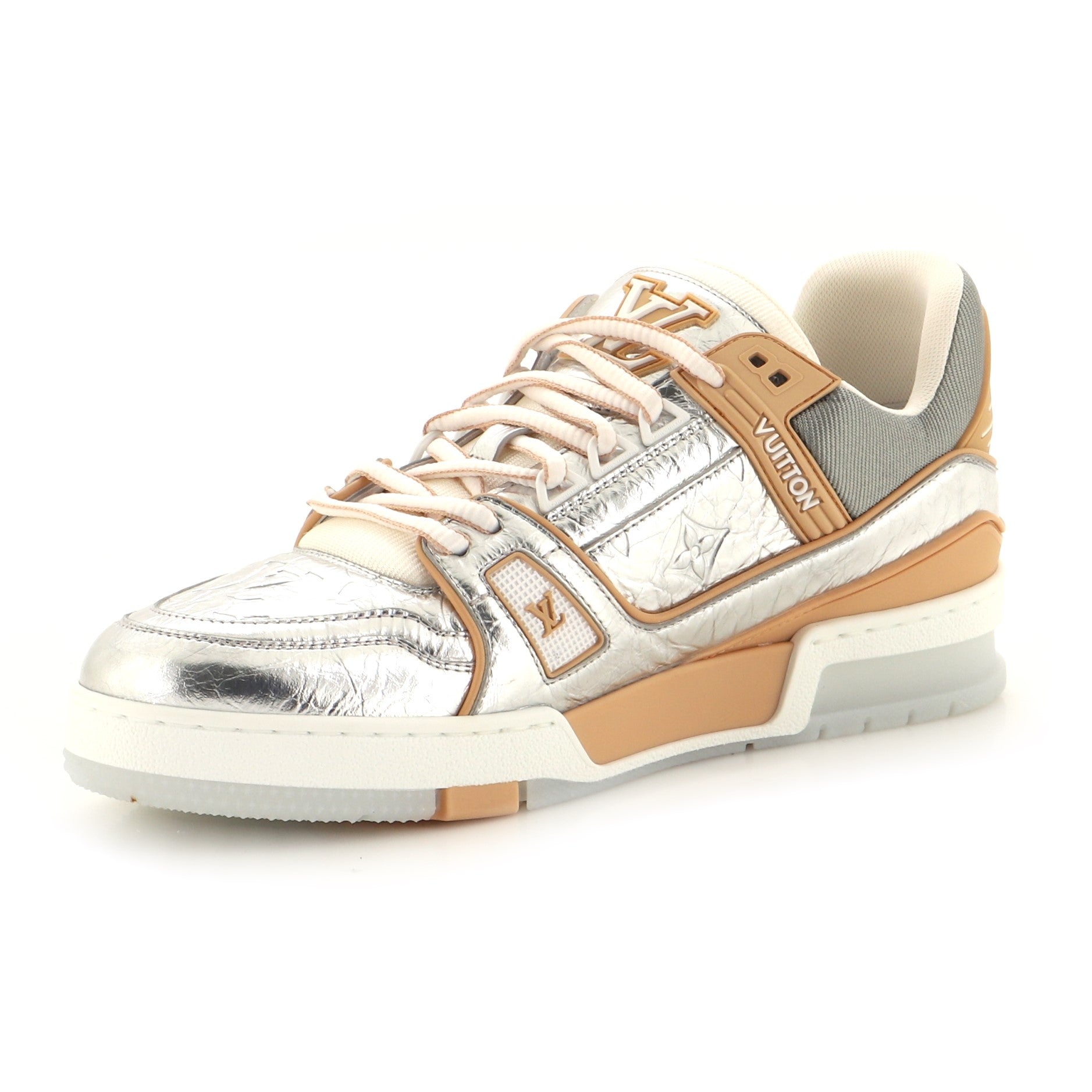 Louis Vuitton Metallic Silver Monogram Leather Mirror Tennis Low Top Sneakers Size 40.5