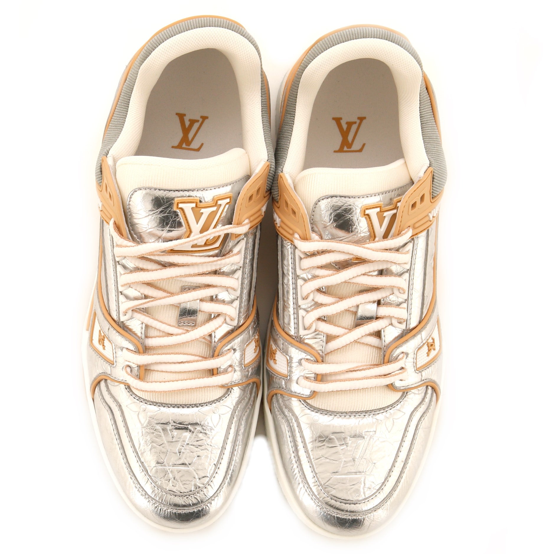 Louis Vuitton Metallic Gold Monogram Embossed Leather Trainers Sneakers  Size 36 Louis Vuitton
