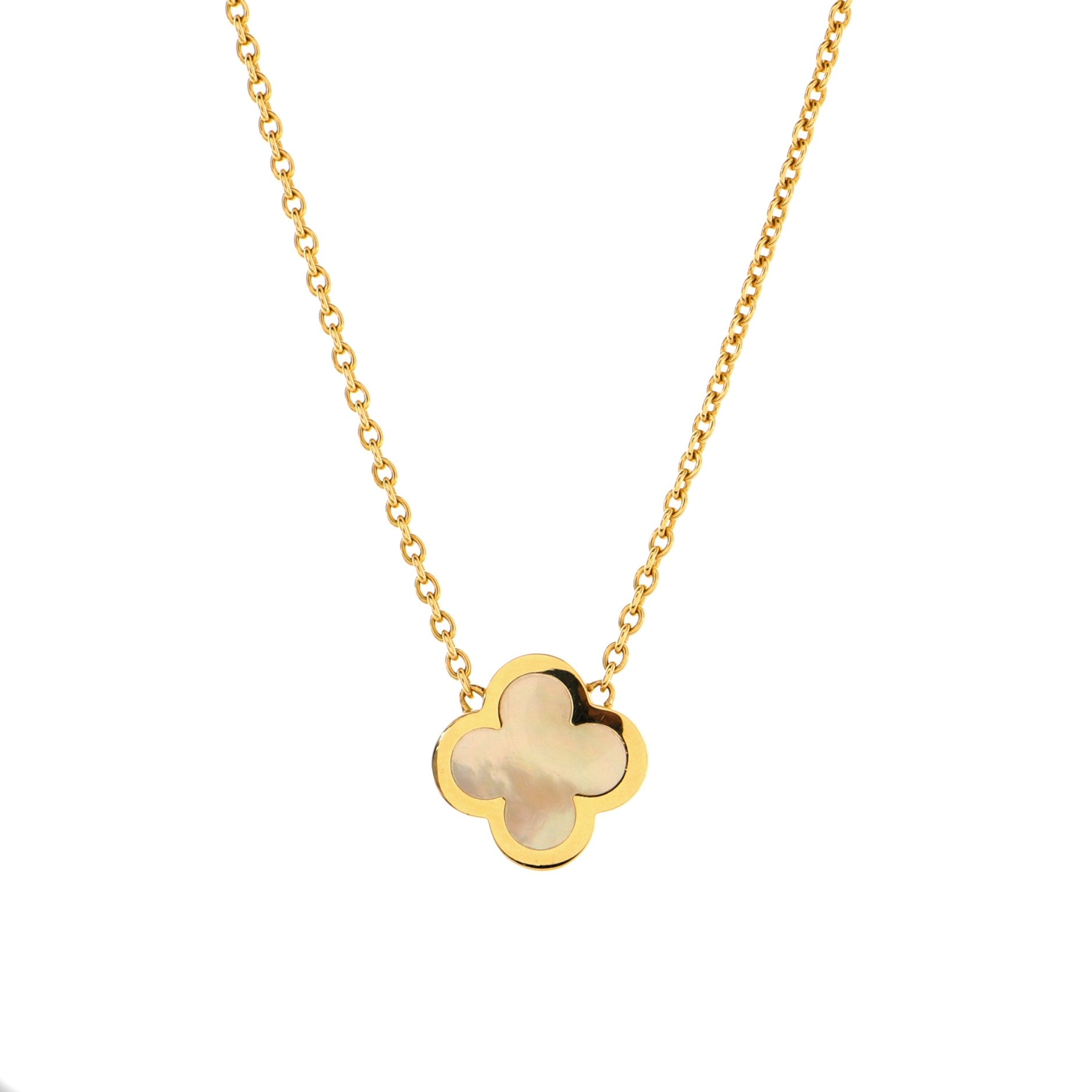 Van Cleef & Arpels Sweet Alhambra Mother of Pearl 18kt Yellow Gold Mini  Pendant Chain Necklace Van Cleef & Arpels