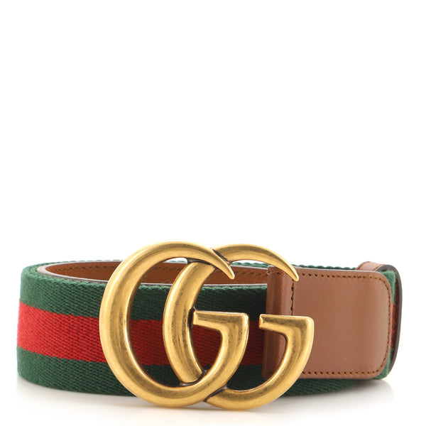 Gucci GG Marmont Web Belt Canvas and Leather Wide Brown 1384431