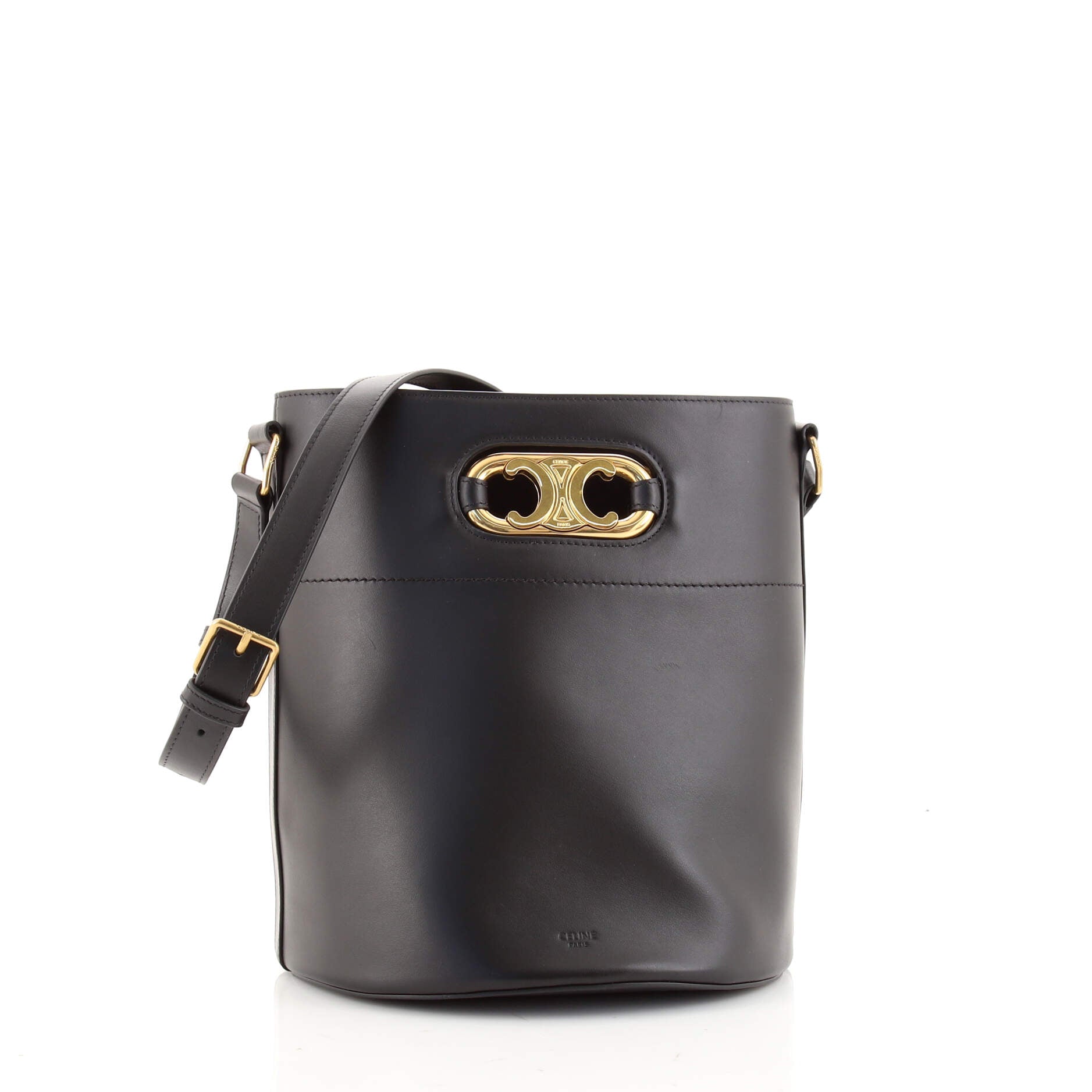 Celine Maillon Triomphe Leather Bucket Bag in Black