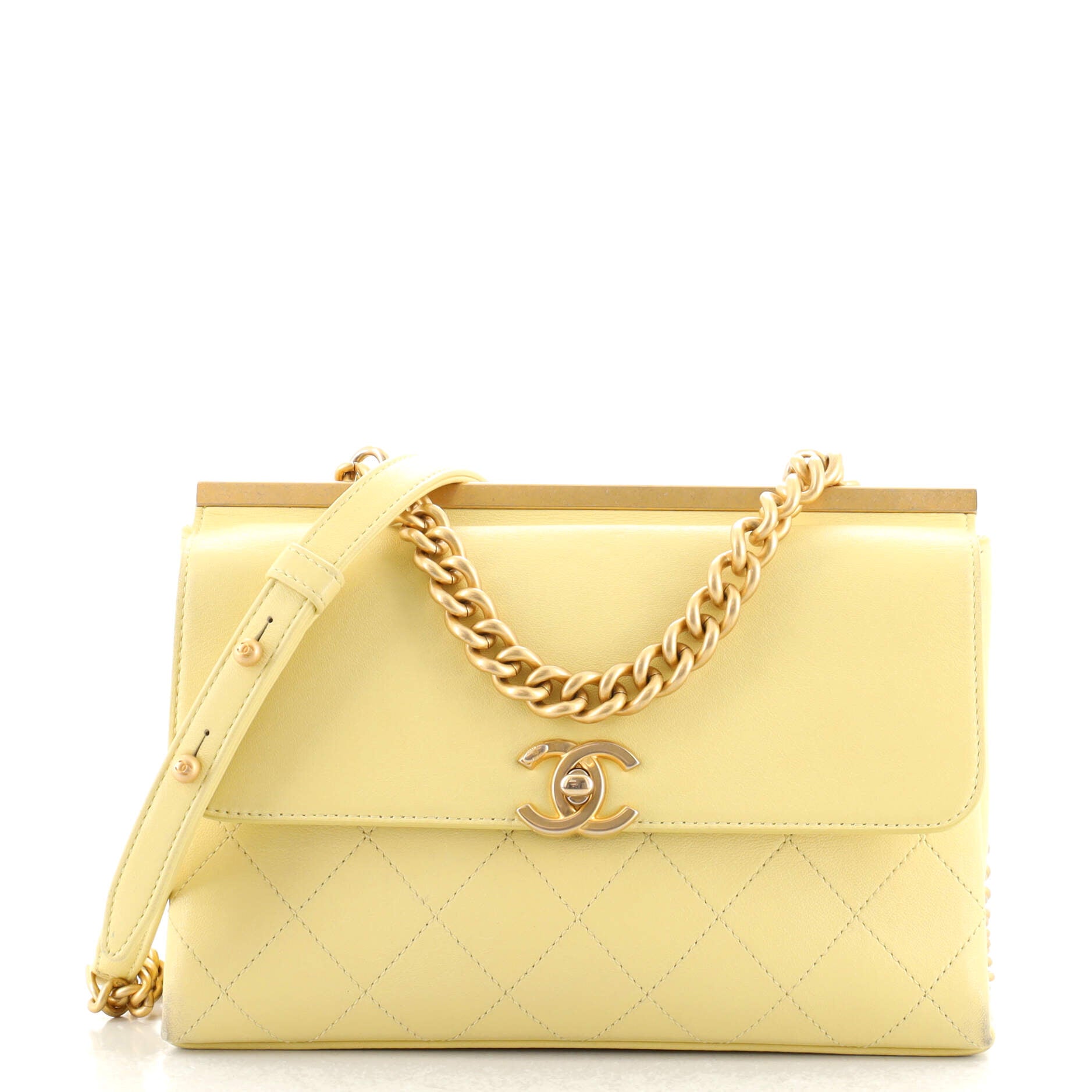 Chanel Yellow & White Quilted Lambskin Side Packs Bag