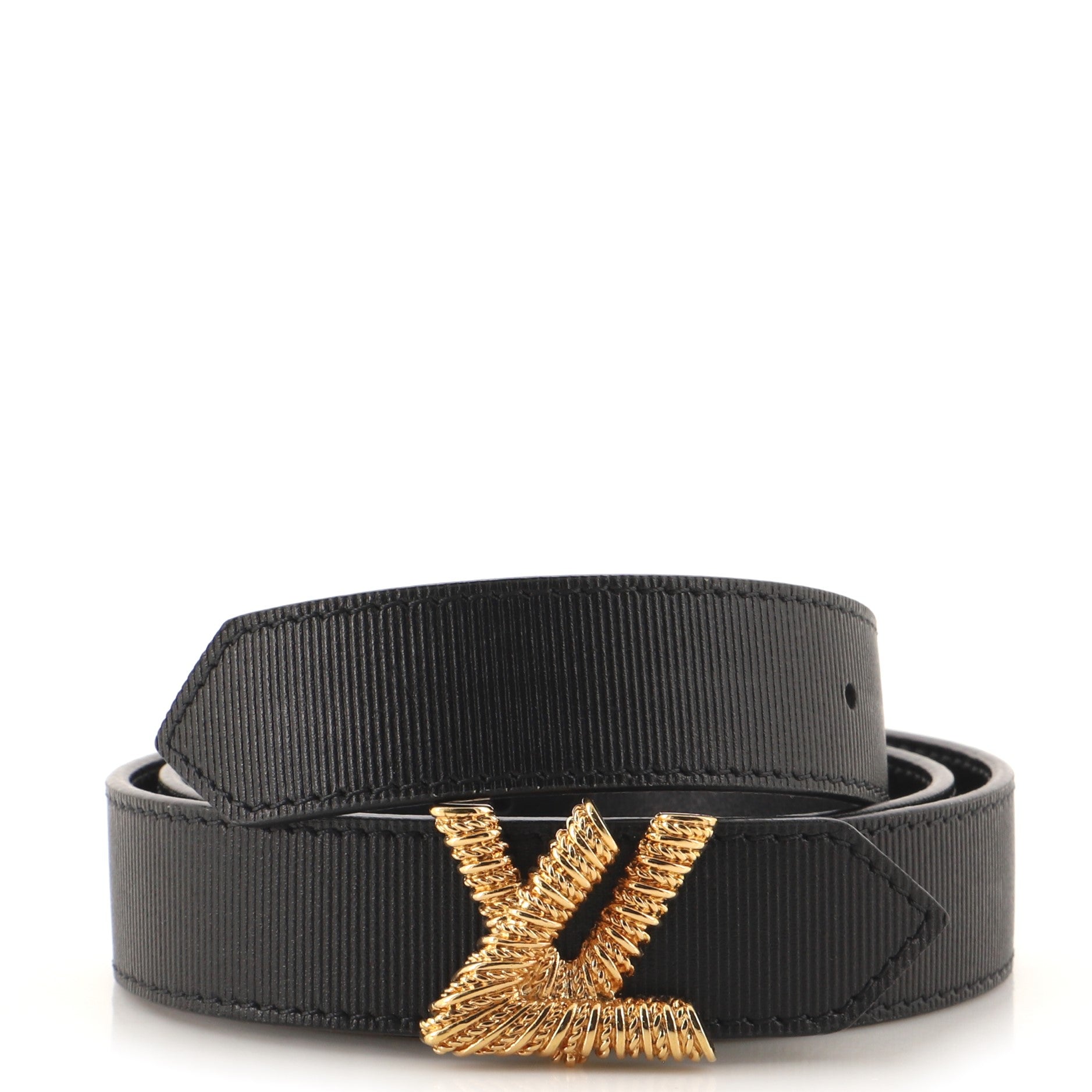 Louis Vuitton LV Twist Ring Reversible Belt Striped Leather Thin