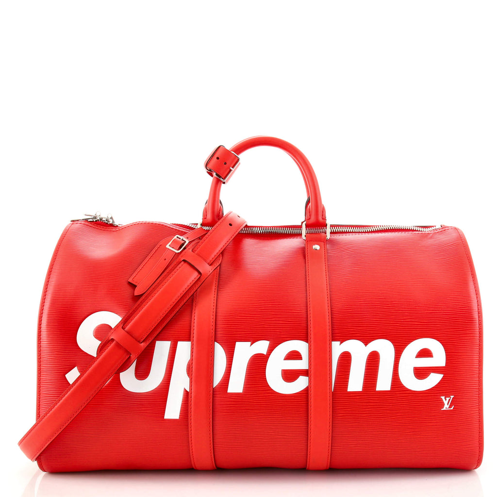 pksneaker on X: REAL VS FAKE COMPARISON- Louis Vuitton x Supreme DUFFLE  BAG Red   / X