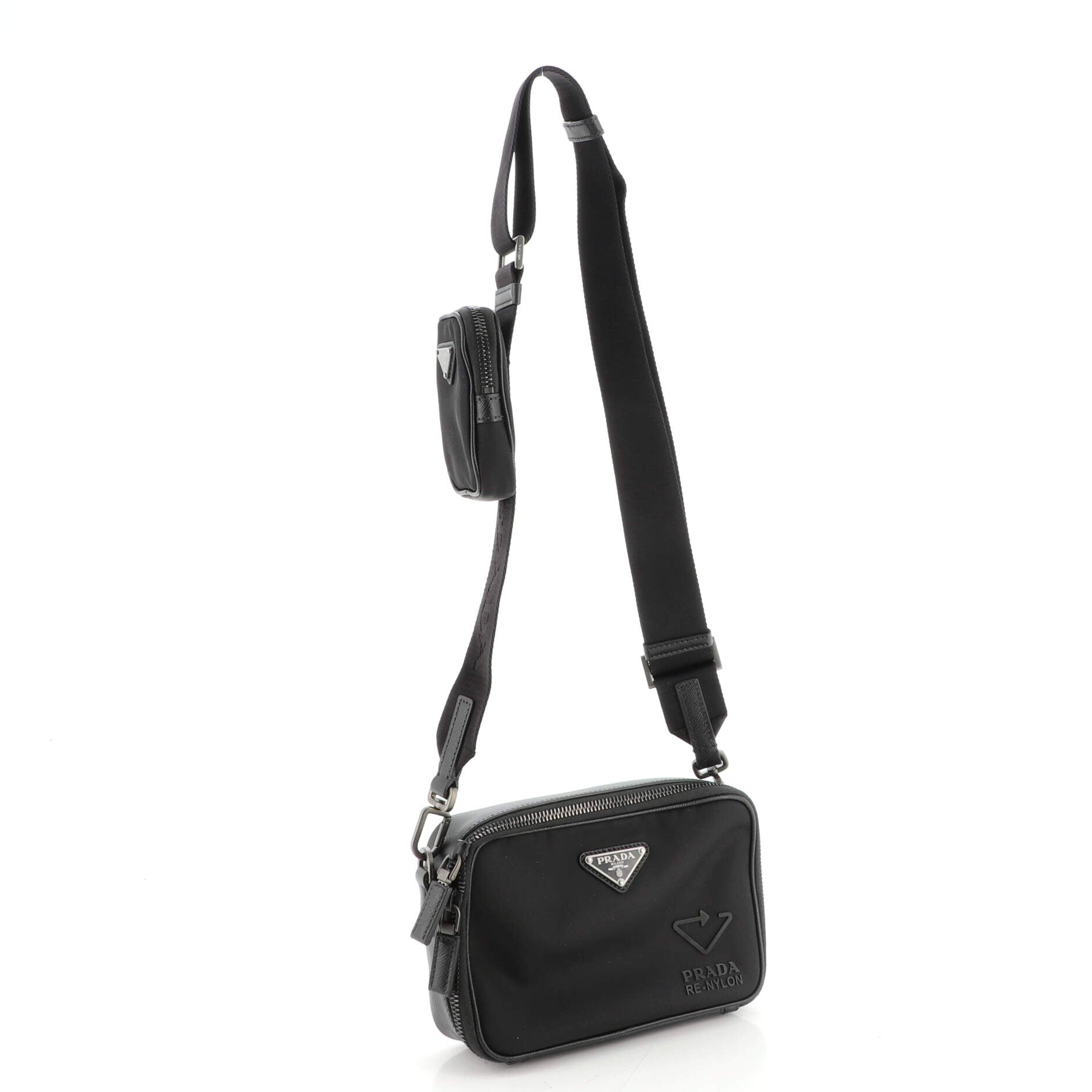 Prada Black Re-Nylon and Saffiano Leather Brique Crossbody Bag