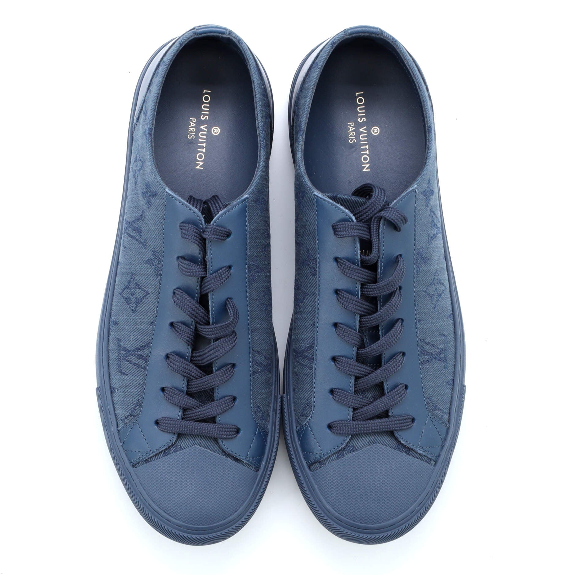 LOUIS VUITTON Navy Blue Leather Tattoo LV Logo Monogram High Top Sneakers