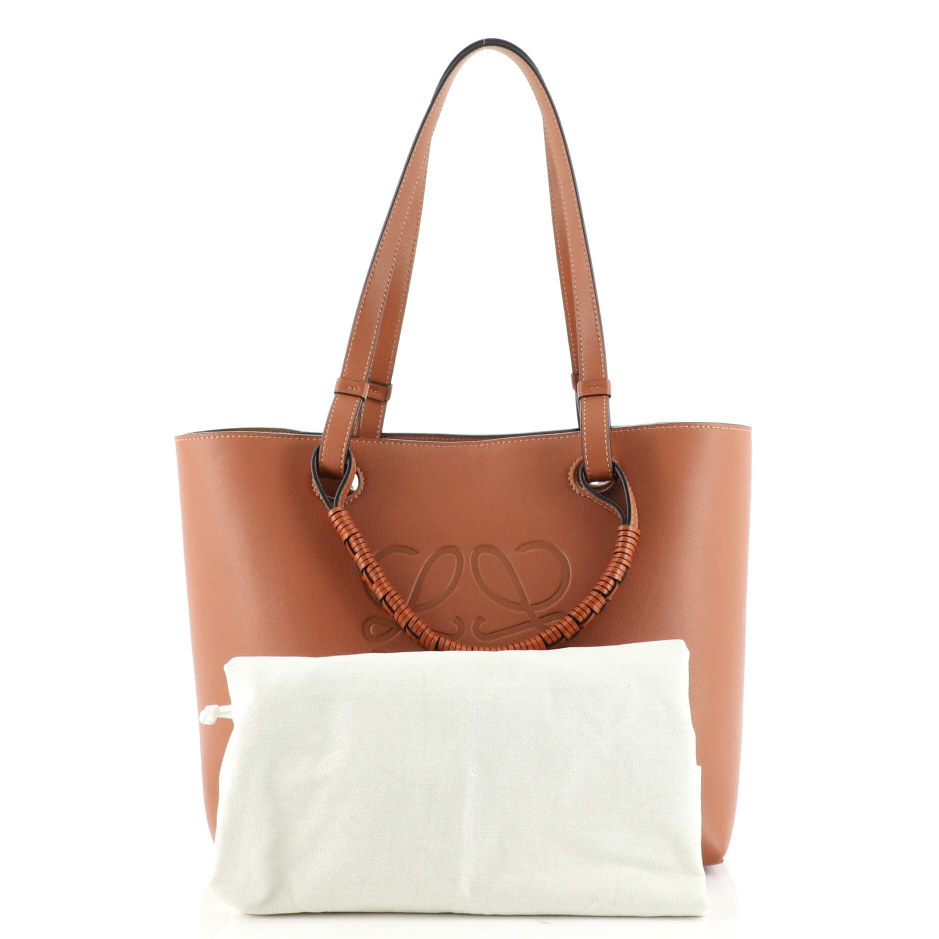 Medium LOEWE Font Tote in raffia & melange strap in cotton and calfskin