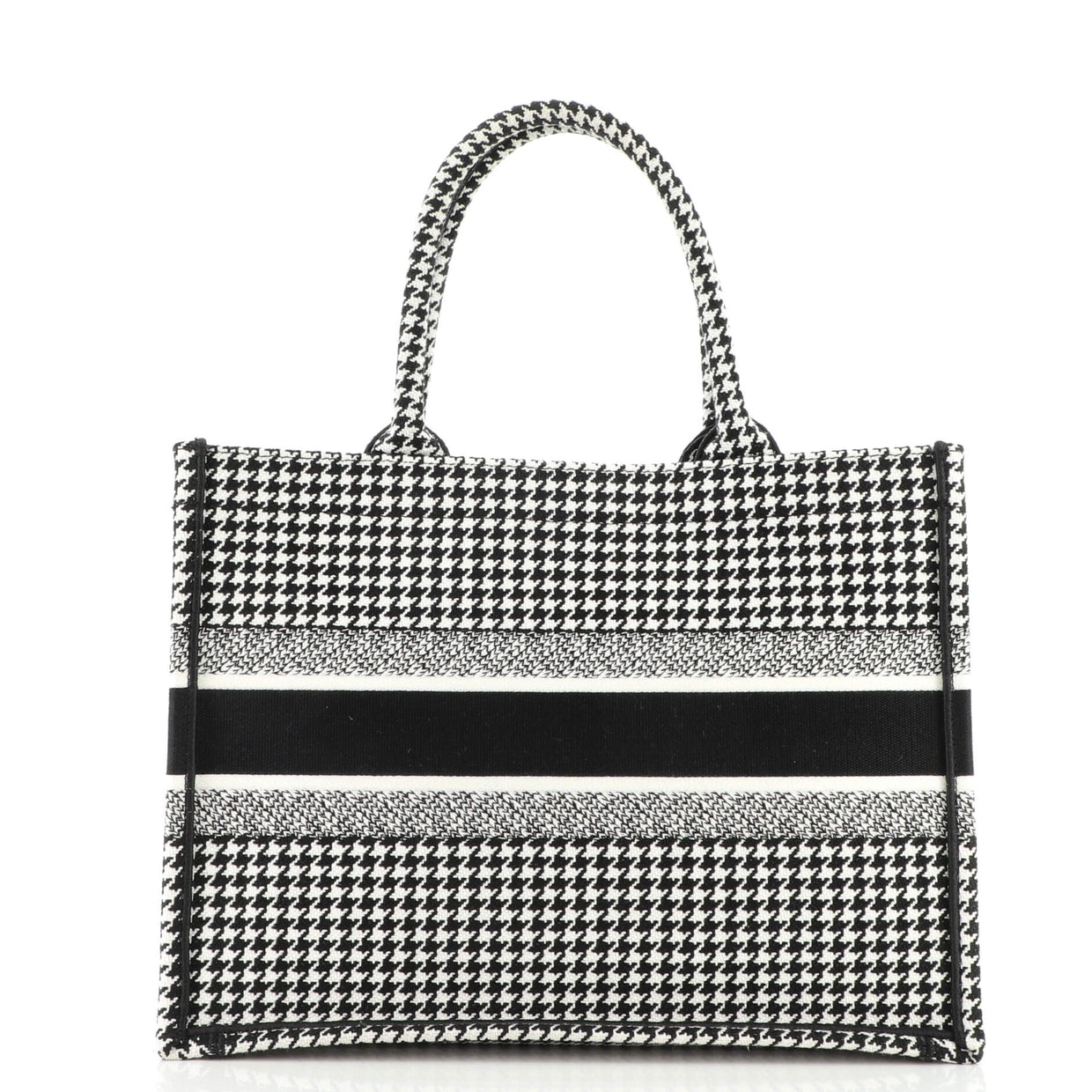 Christian Dior Book Tote Houndstooth Canvas Small Black 1451031