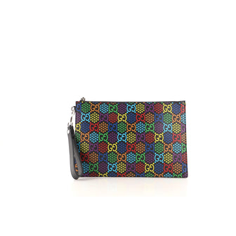 Gucci Wristlet Zip Pouch Psychedelic Print GG Coated Canvas Medium