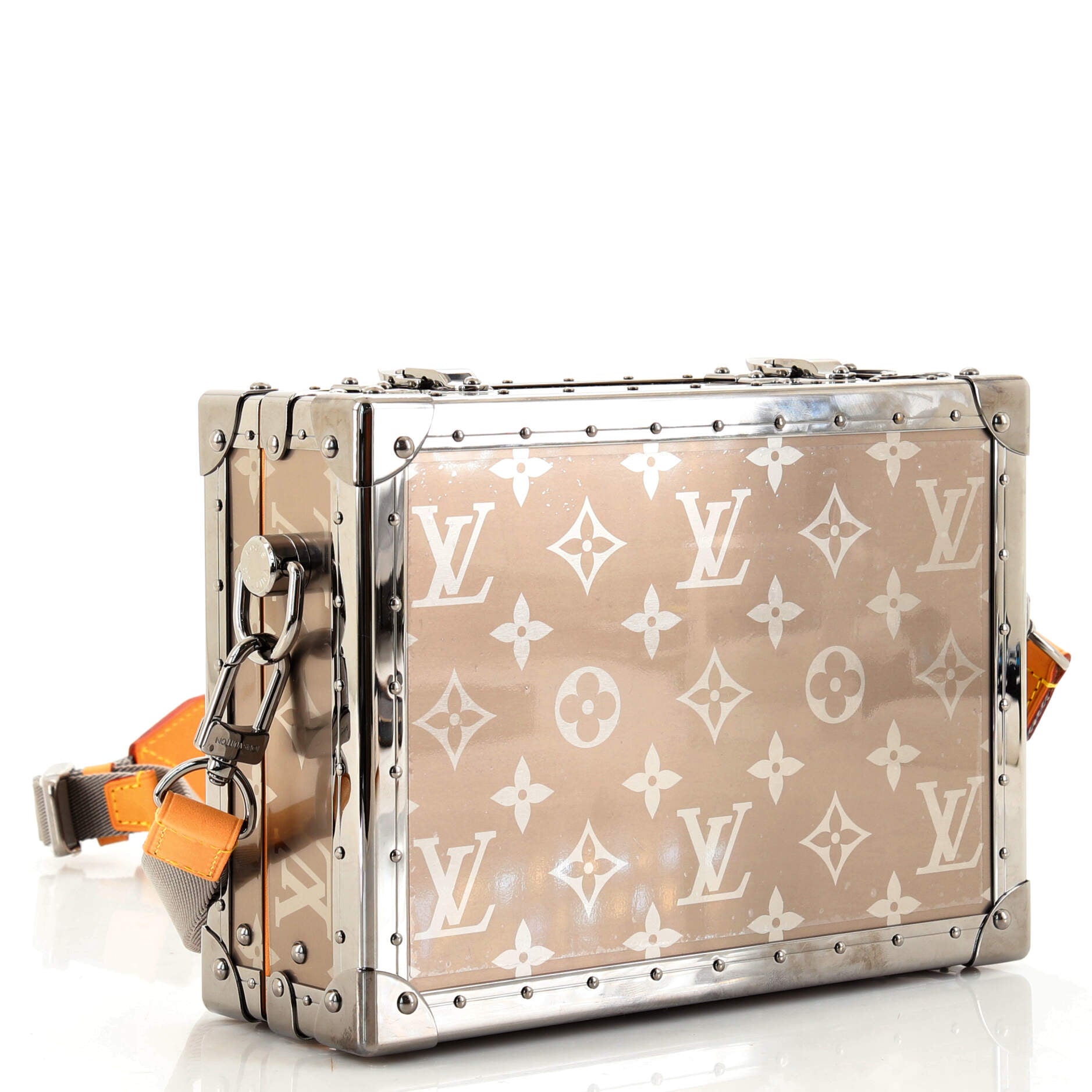 Louis Vuitton Monogram Massacar Canvas Clutch Box Bag Silver