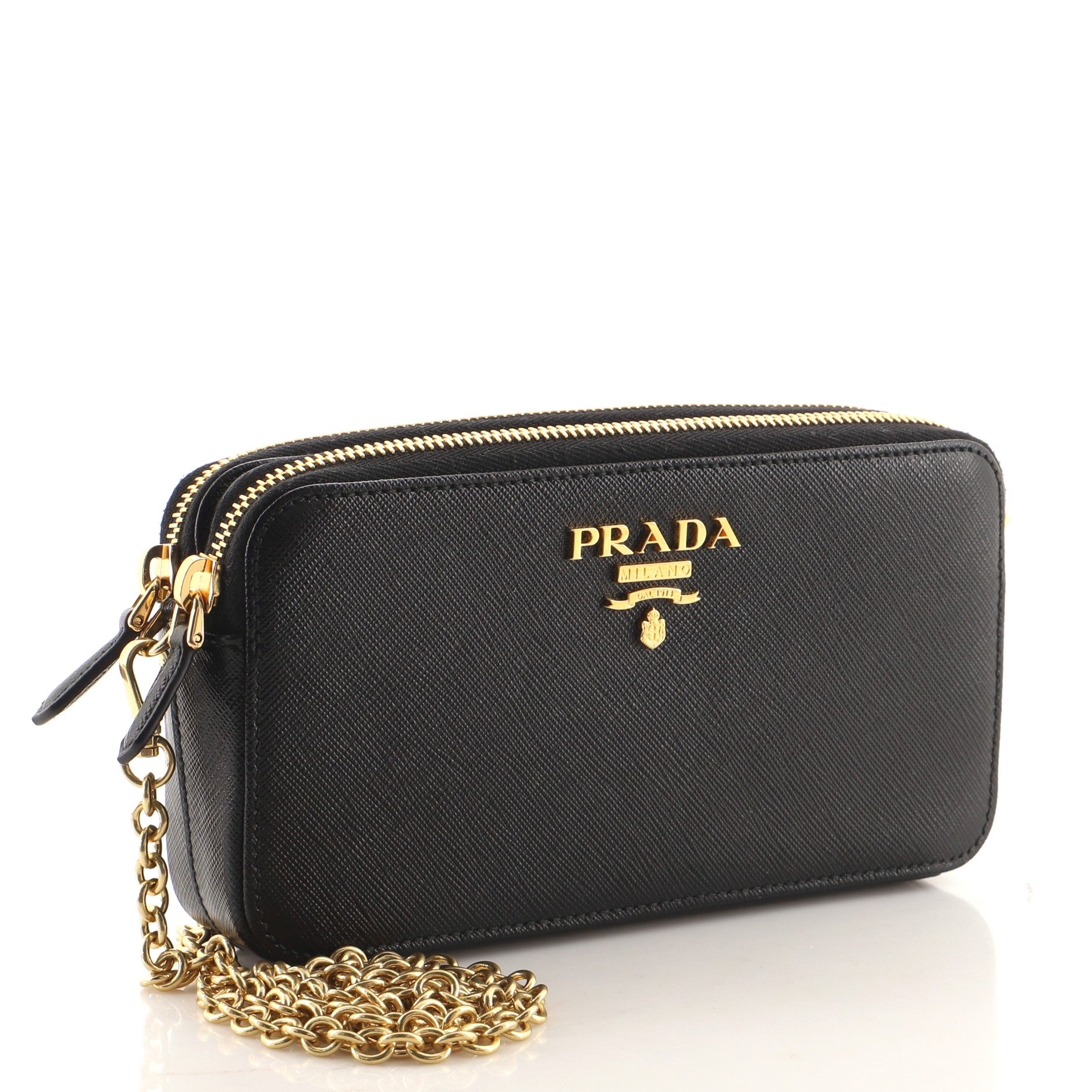 PRADA Double Zip Wallet on Chain Crossbody Saffiano Leather Mini | Smart  Closet